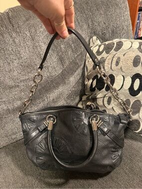 Black Leather Chain-Detail Satchel - Women's Bag